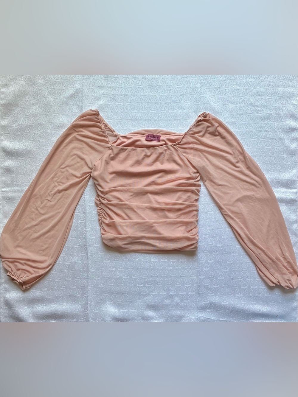 Ragdoll Peach Ruched Long-Sleeve Crop Top